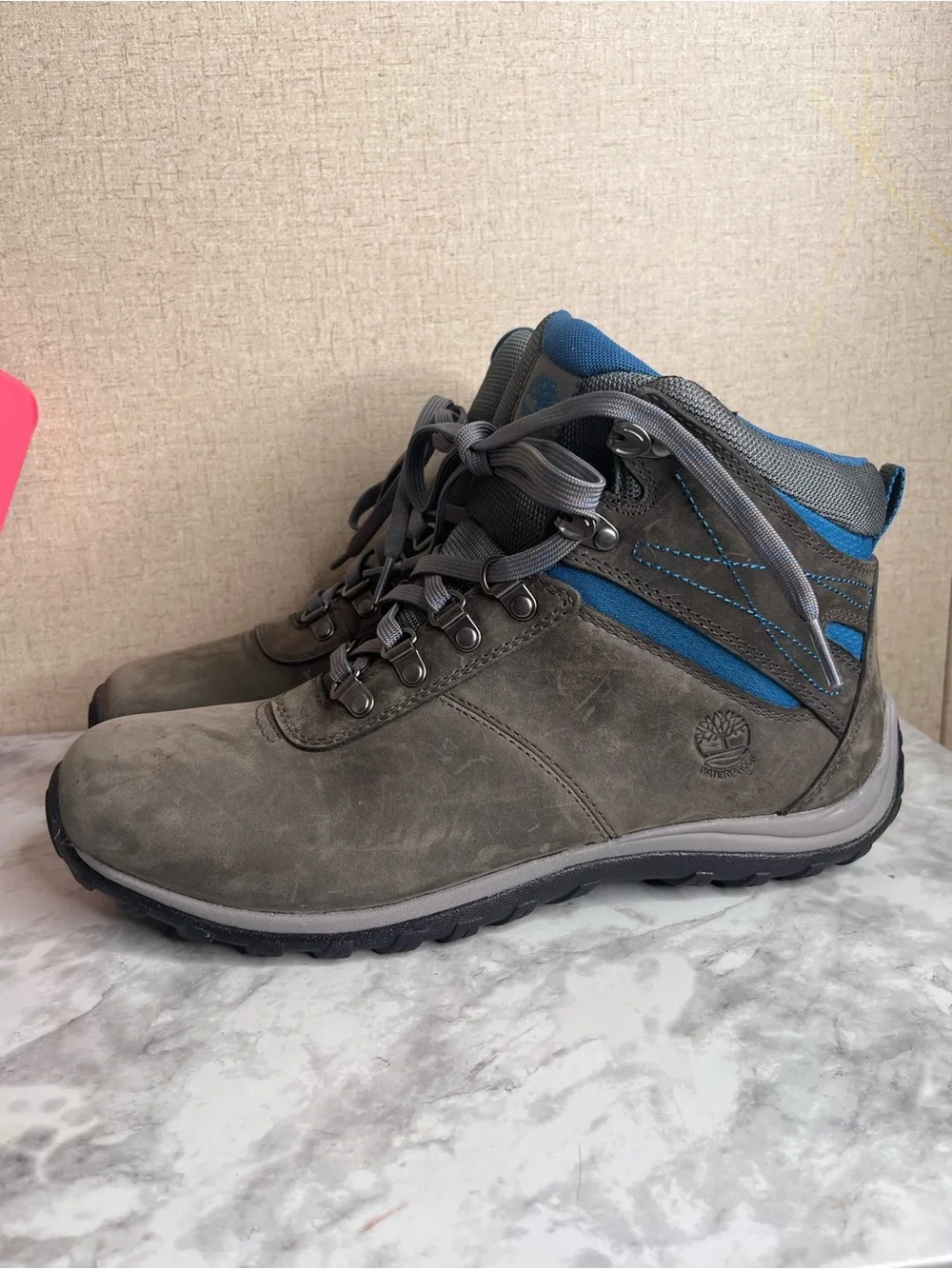 Timberland Gray and Blue Waterproof Hiking-Style Winter Boots